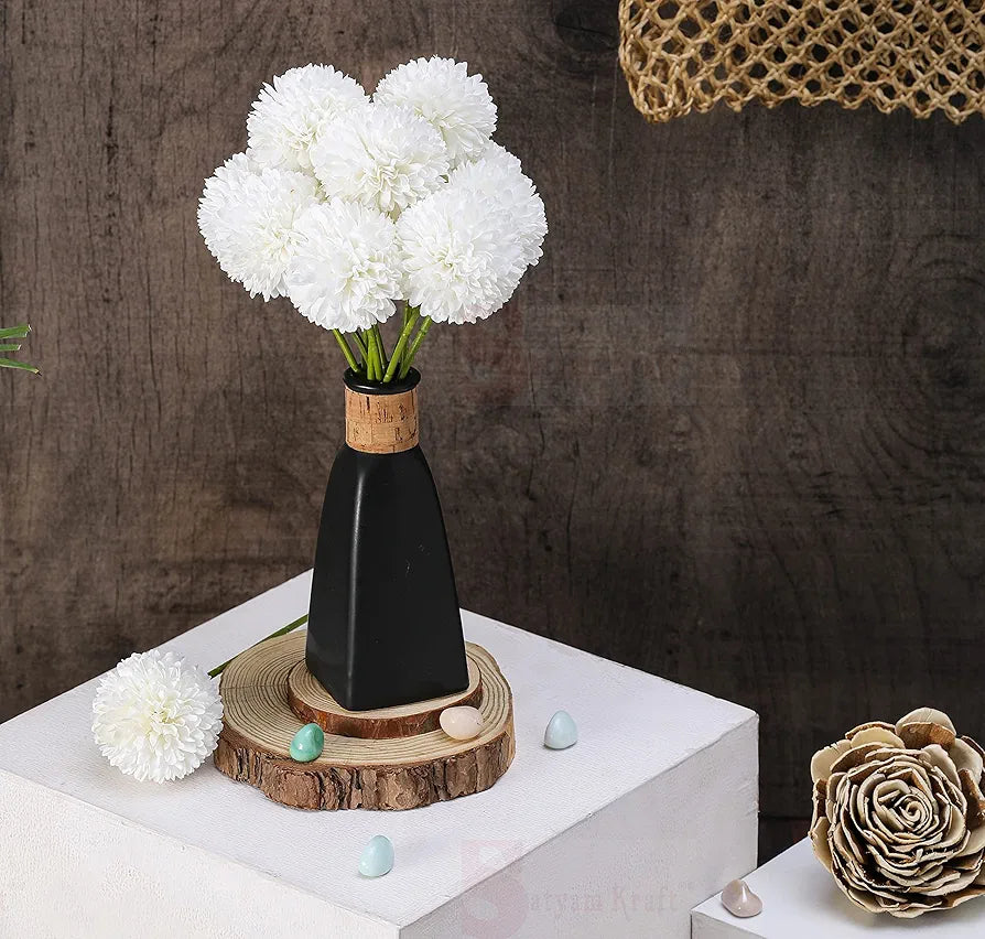 Artificial Chrysanthemum Hydrangea Ball Flower Sticks White