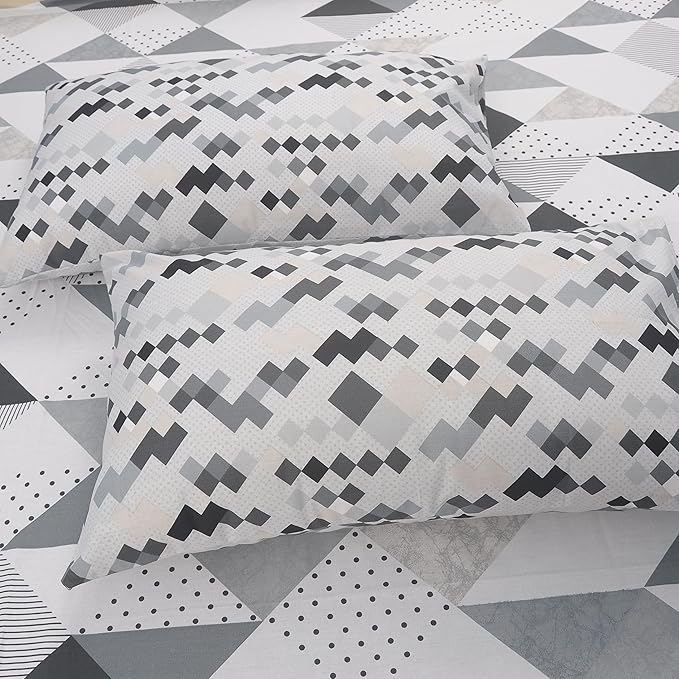 Huesland by Ahmedabad Cotton 186 TC Cotton Bedsheet for Double Bed King Size with 2 Pillow Covers | White & Grey