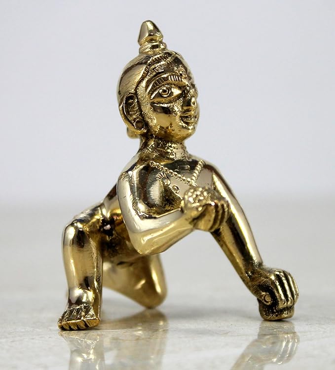 StonKraft Brass Laddoo Gopal Baby Krishna Murti Idol Statue Sculpture (5.5 cm)