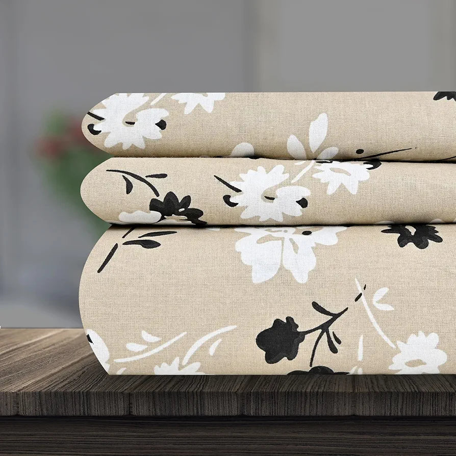 Divine Casa Bedsheet for Single Size Bed 144 TC Cotton Bedsheet for Single Size Bed with 1 Pillow Cover  Floral Colour Beige Sunflower