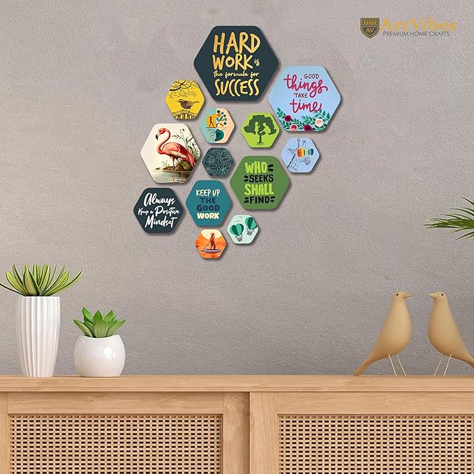 Artvibes Designer Wooden Wall Hanging Decoration for Home | Quotes Decor Item | Pack of 13 Pieces