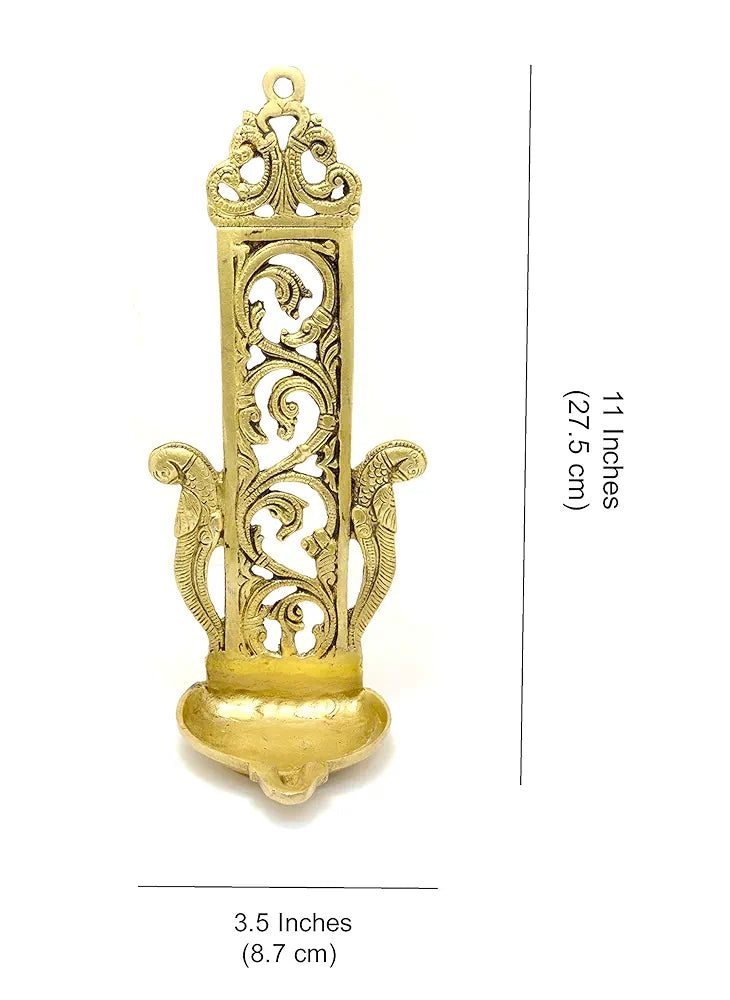 Two Moustaches Ethnic Indian Design Peacock Table/Wall Hanging Brass Diya