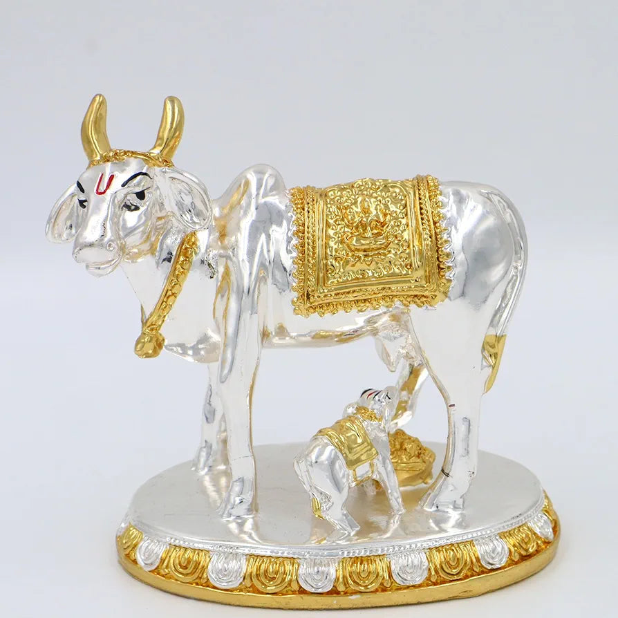 Jaipur Ace Kamdhenu Cow With Calf Statue Standard Size Golden Big Kamdhenu
