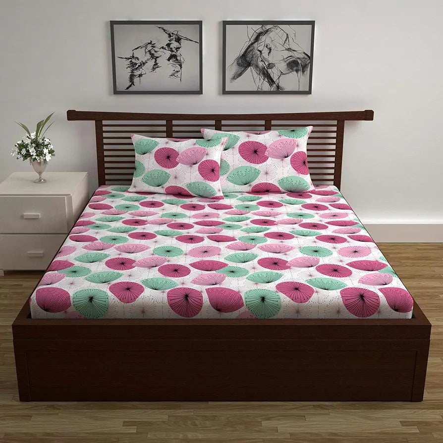 Divine Casa 144 TC Cotton Double Bedsheet with 2 Pillow Covers Colour Dusty Pink Floral Print 100% Cotton