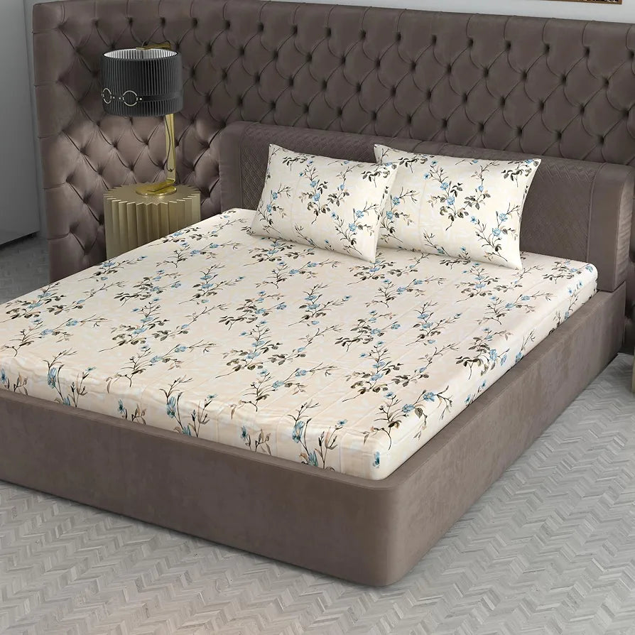 Divine Casa 100% Cotton Bedsheet for King Size Bed Modern Printed Design with 2 Pillow Covers Colour Floral Gold