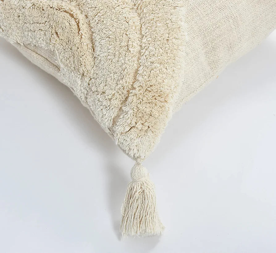 Homadorn Luxury Cotton Handmade Decorative Boho Throw Tufted Pillow Covers Off White