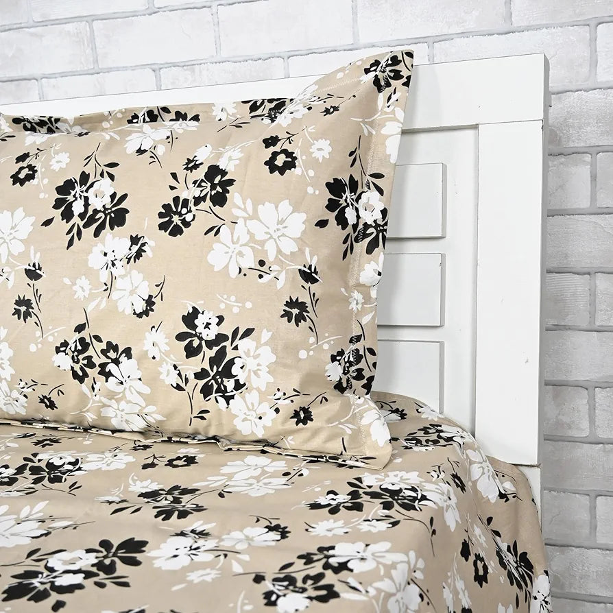 Divine Casa Bedsheet for Single Size Bed 144 TC Cotton Bedsheet for Single Size Bed with 1 Pillow Cover  Floral Colour Beige Sunflower