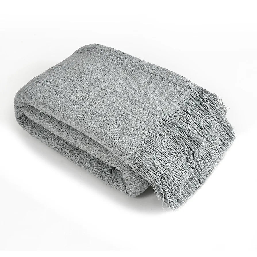 Sashaa World Grey Cotton Throw for Sofa Colour Grey