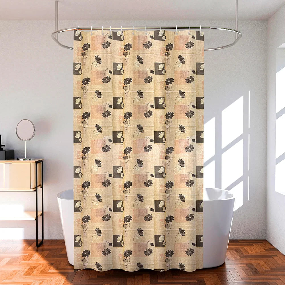 Kuber Industries Shower Curtain Bathroom Shower Curtain 8 Rings Curtain Black Gulab Beige