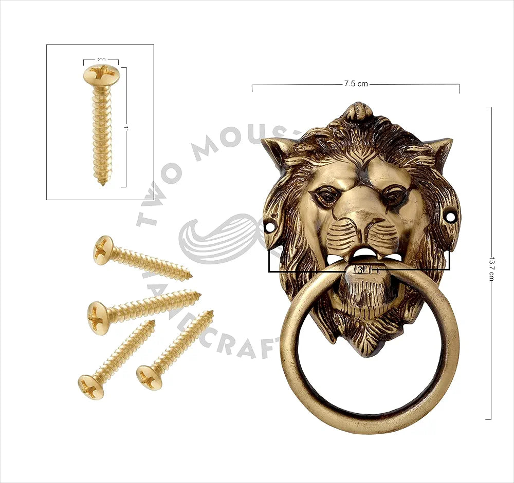 Two Moustaches Lion Mouth Brass Door Knocker Antique Brass