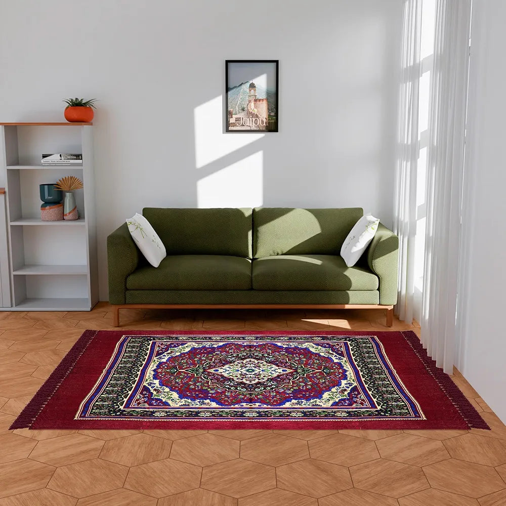 Kuber Industries Carpet Velvet Carpet-Rug for Home Decor Carpet Rug for Bedroom Printed Carpet for Living Room Maroon