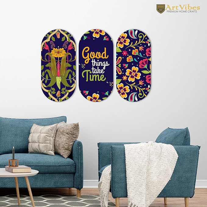 Artvibes Positive Quote Wooden Wall Hanging Decoration Items for Home | Wooden Wall Hanger | Set of 3