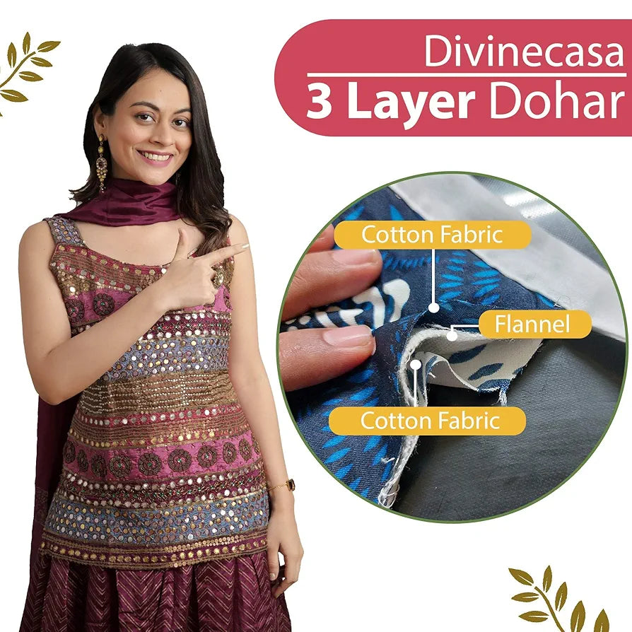 Divine Casa Pure Cotton Printed Single Dohar 120 GSM | Soft & Lightweight Throw Blanket Colour Marlin White