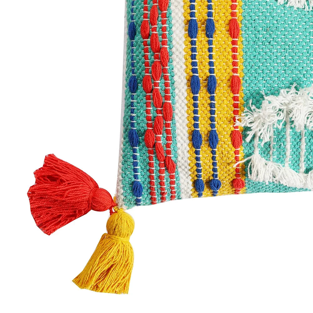 Sashaa World 100% Cotton Handwoven Decorative Cushion Cover With Zipper Colour Multi