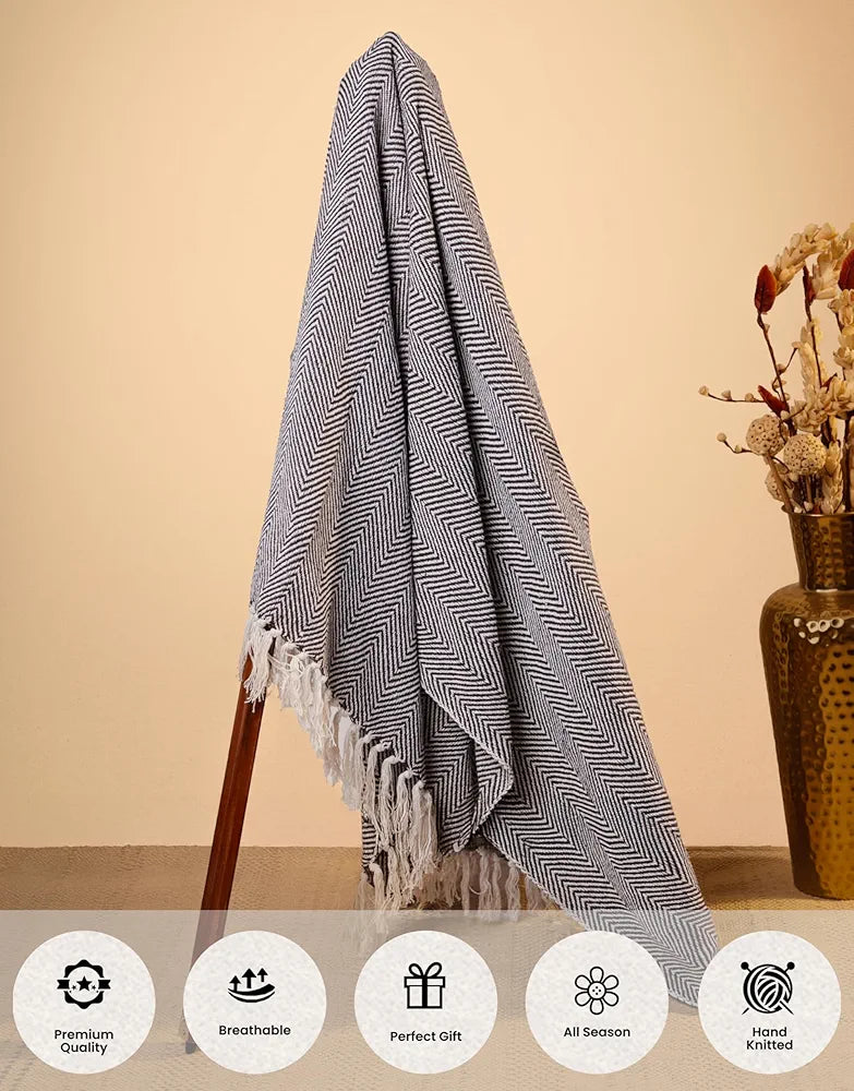 Sajavat Home Hand-Knitted Pure Cotton 3 Seater Sofa Throw Colour Brown