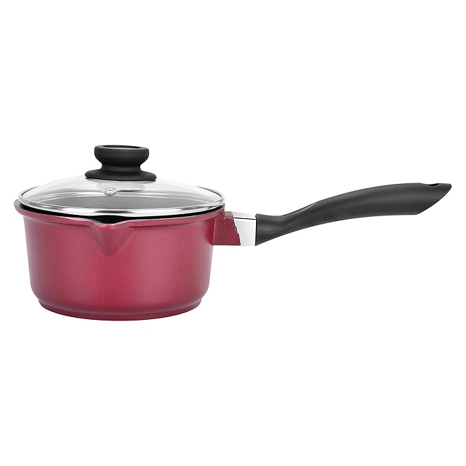 Bergner Scarlett Cast Aluminium Non-stick Saucepan With Glass Lid, 16 Cm | 1.35 Litres