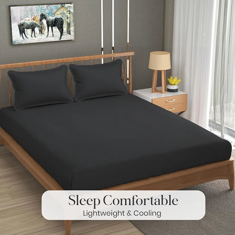 Fresh From Loom Plain Microfiber King Size Double Bedsheet Bed Sheets with 2 Pillow Covers 240 TC Charcoal