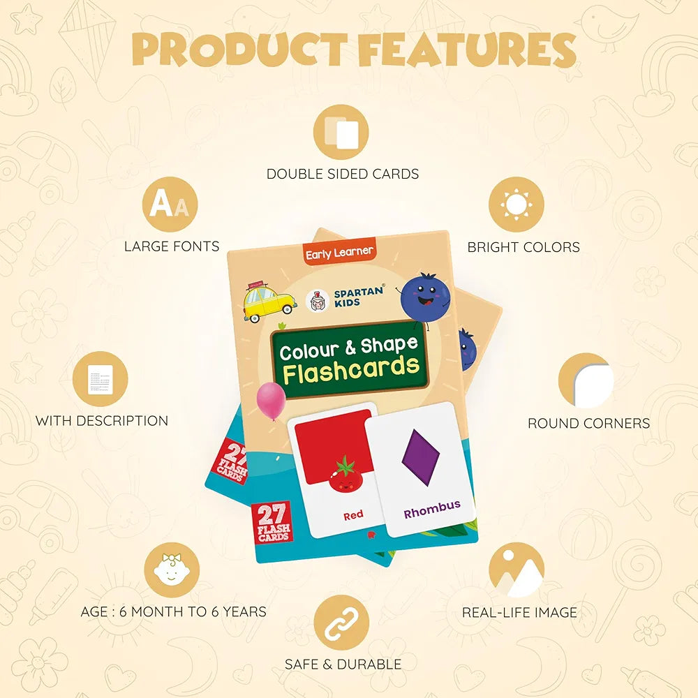 SPARTAN KIDS Colours & Shape Creative_Thinking Flash Cards for Kids | 27 Early Learning Flash Cards Easy & Fun Way of Learning 1 Year to 6 Years Babies