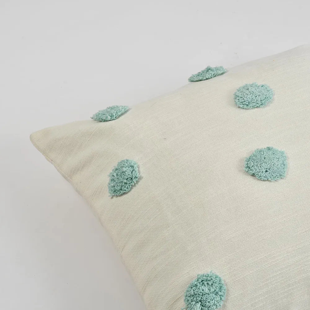 Sashaa World White Cushion/pillow Cover Colour Natural with Mint Dots