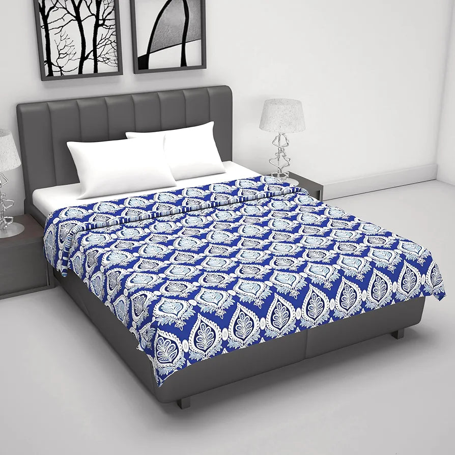 Divine Casa Floret 100% Cotton Double Dohar 120 GSM Soft & Lightweight Throw Blanket Colour Dazzling Blue