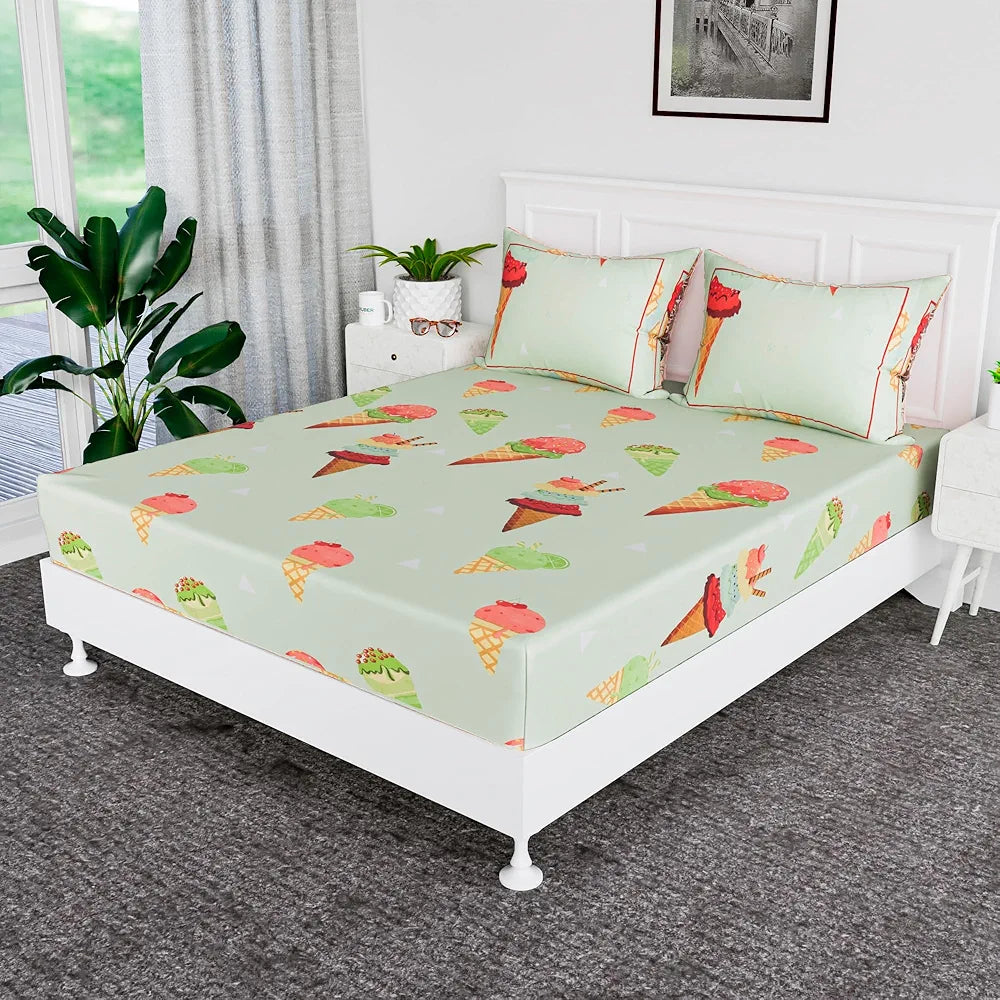 Kuber Industries Premium Cotton Bedsheets For Double Bed With 2 Pillow Covers Green