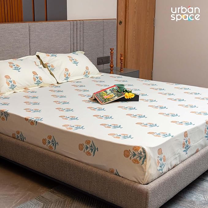 Urban Space Serene Cotton Bedsheet 2 Pillow Covers (Colour Sunflower Yellow)