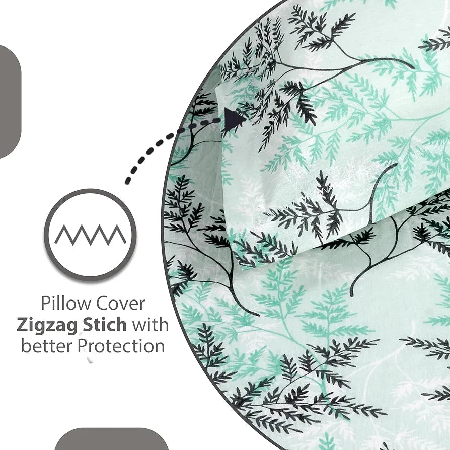 Divine Casa 144 TC 100% Cotton Double Bedsheet with 2 Pillow Covers Floral Pattern Colour Blue Mints