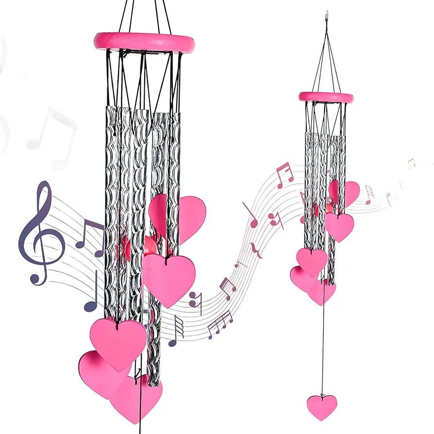 Hanging Wind Chimes for Home and Balcony Heart Shape Pink Wind Chime -018