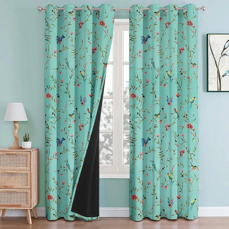 Cloth Fusion Blackout Printed Premium Door Curtains 7 Feet Long Set of 2 Blue Forest