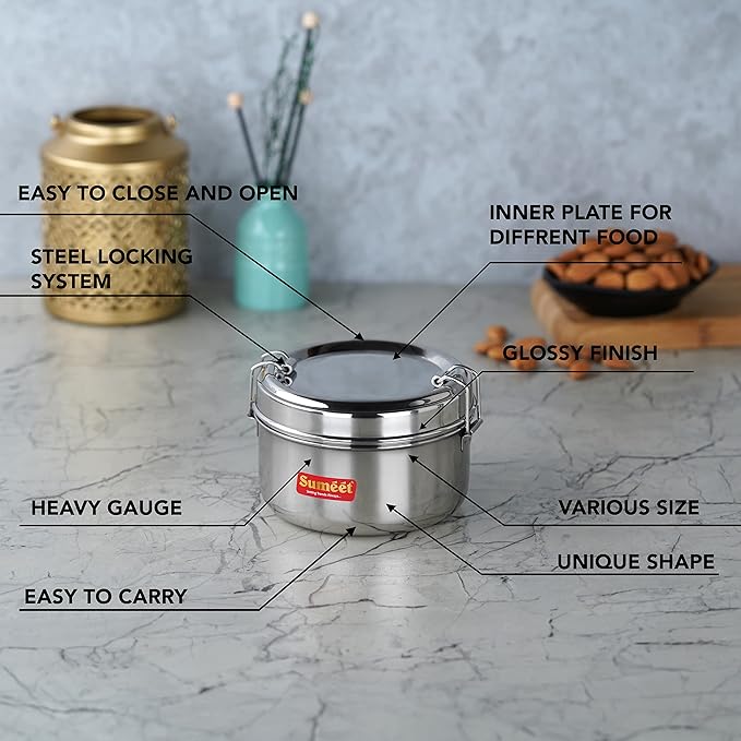 Sumeet Stainless Steel Meal Pack Lunch Box/Tiffin Set of 2Pc 300 ml Each 11.5cm