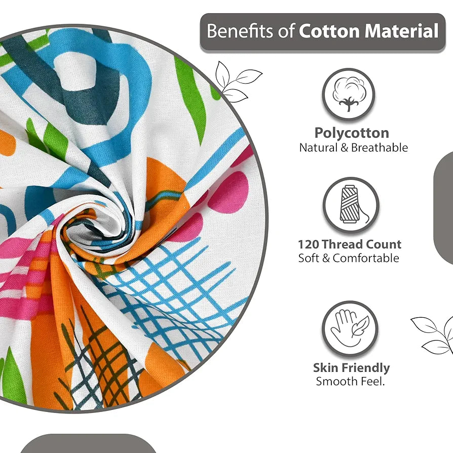 Divine Casa 144 TC Cotton Bedsheet for Double Bed with 2 Pillow Cover Colour Teal & Mustard