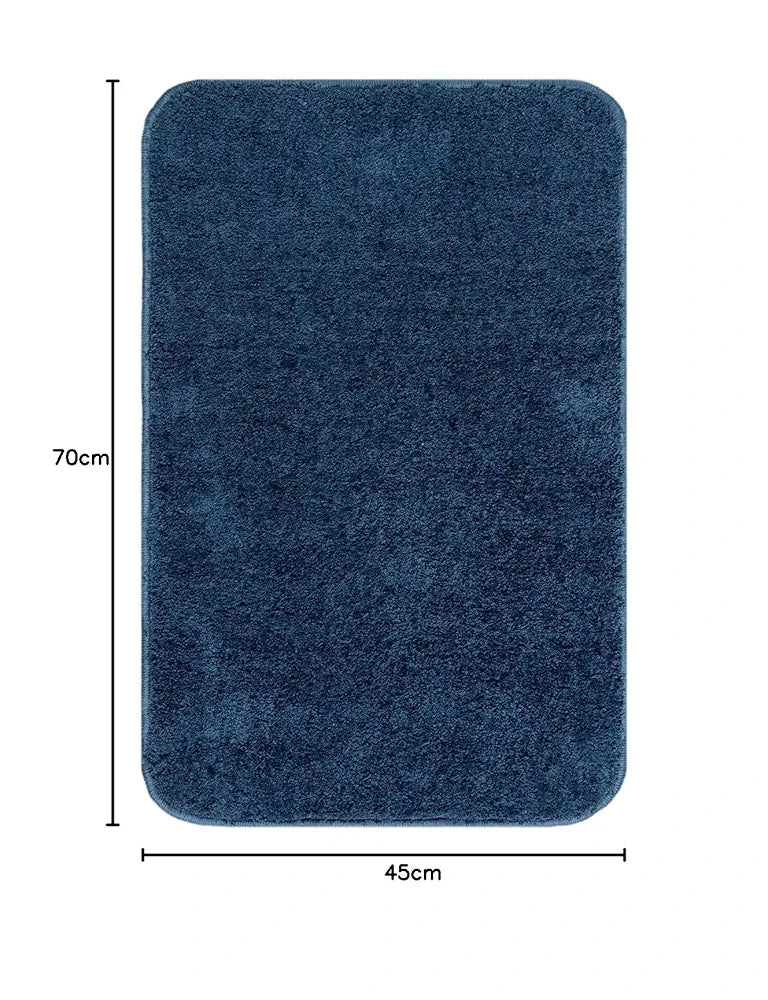 Saral Home Neo Shaggy Yarn Anti-Skid Bath Mats Colour Blue