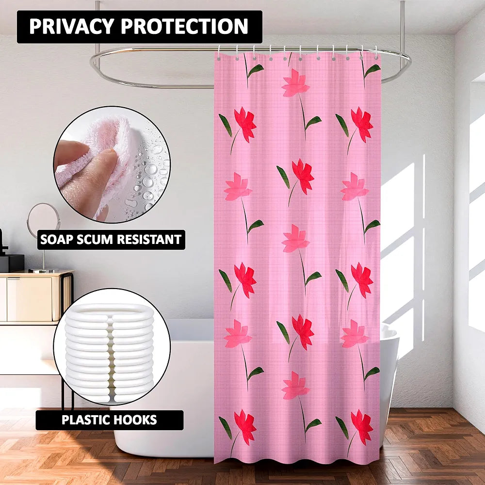 Kuber Industries Shower Curtain Bathroom Shower Curtain 8 Rings Curtain Painting Pink