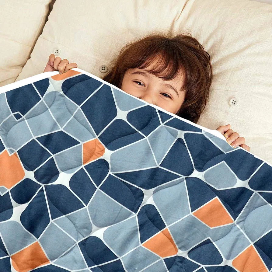 Divine Casa 120 GSM Microfiber Reversible Kids Single Bed Comforter Ultra-Soft Toddler Blanket Colour Blue-Grey and Orange