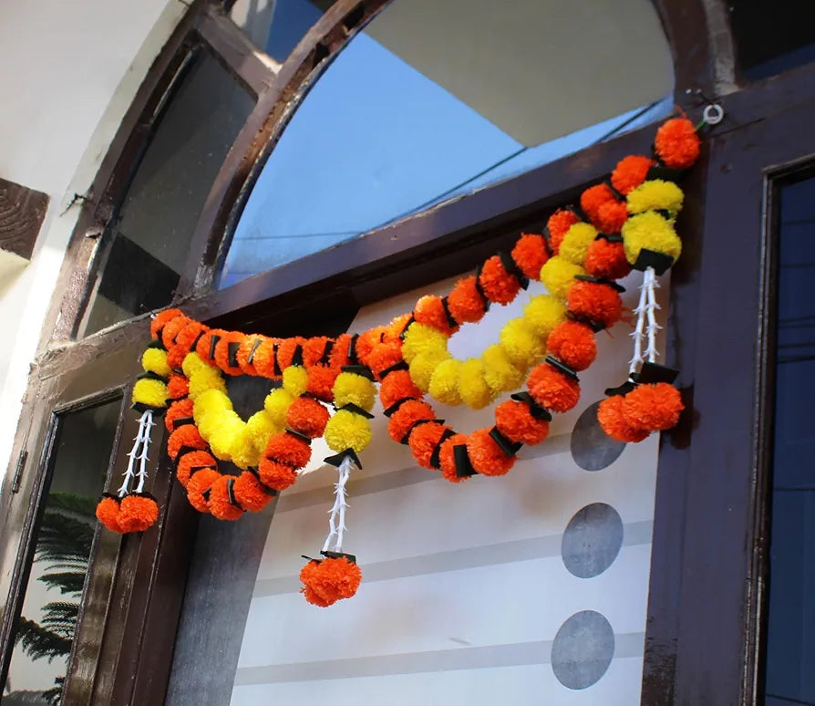 Artificial Marigold Bandhanwar with Fold Patta & Tuberose Strings 40 Inch Yellow Mango Flower Toran Fold Leaf Marigold Bandanwar