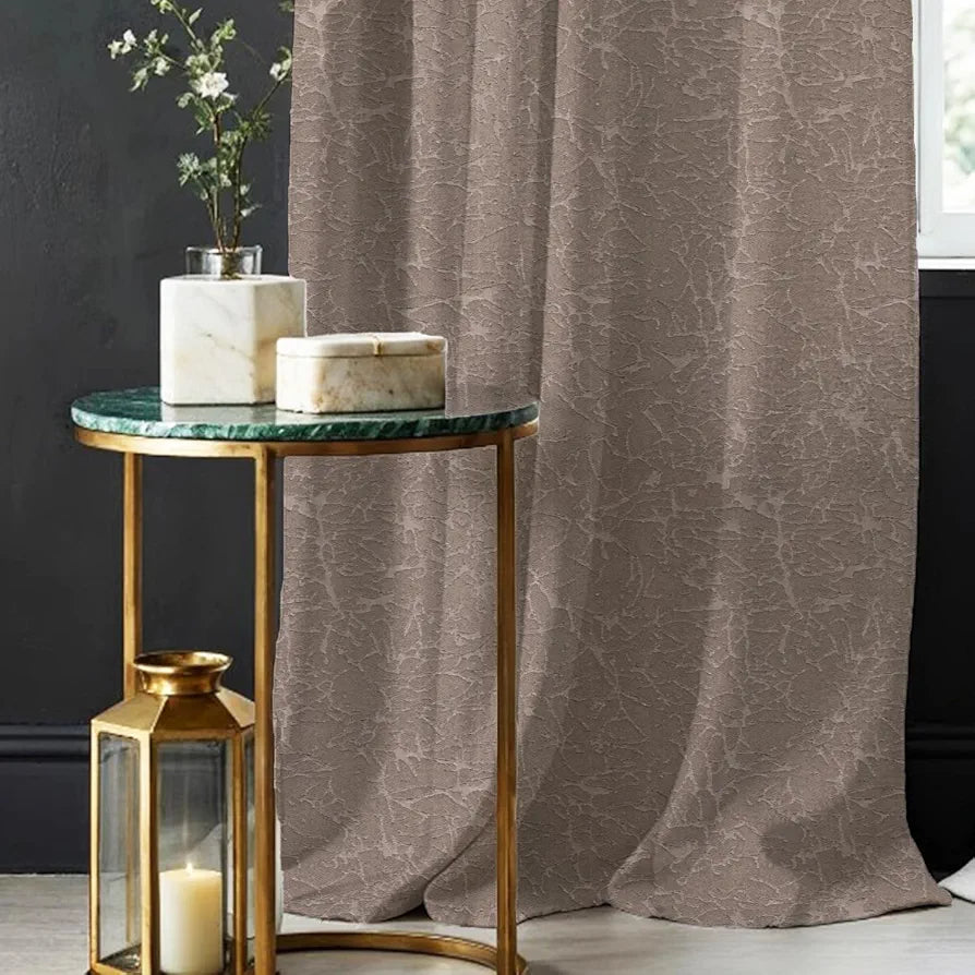 Urban Space Blackout Curtains for Doors Set of 2 Embossed Abstract Design Light Blocking Curtain Earth Brown