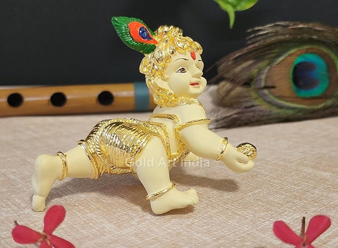 Gold Art India Laddu Gopal Idol Gold Plated Off-White Bal Gopal Idol Little Krishna Idol