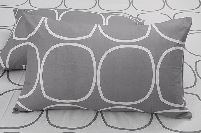 Huesland by Ahmedabad Cotton 144 TC Bedsheet for King Size Bed with 2 Pillow Covers | White & Grey