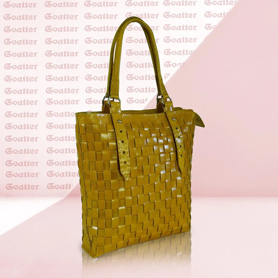 Goatter Genuine Leather Handmade Women's Tote Bag,Yellow Color
