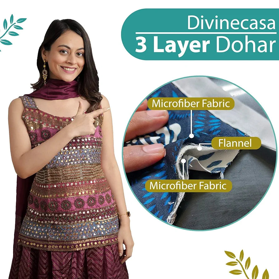 Divine Casa 120 GSM Microfiber Double Dohar Soft & Lightweight Throw Blanket Diamond Accents Pattern Colour Turquoise Green