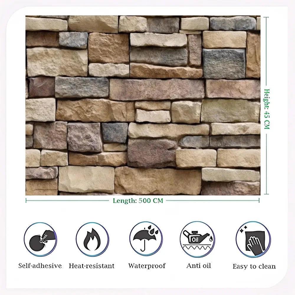 Jaamso Royals Brick Stone Vinyl Peel and Stick Wall Papers for Home Brick Wallpapers 500CM