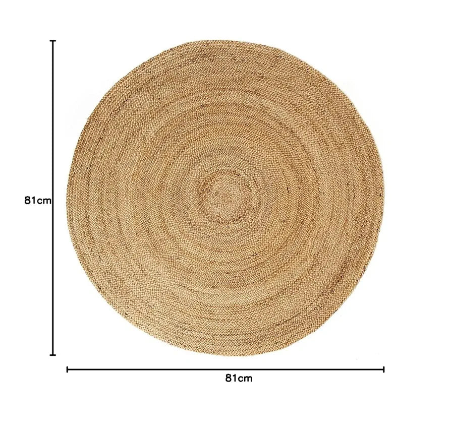The Home Talk Natural Handcrafted Braided Round Jute Rug 80 cm Beige