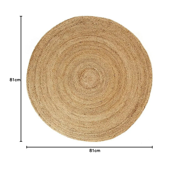 The Home Talk Natural Handcrafted Braided Round Jute Rug 80 cm Beige