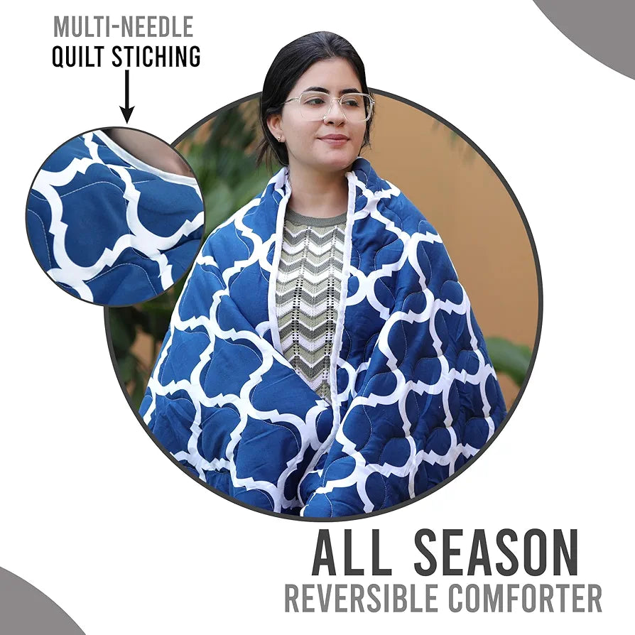 Divine Casa 120 GSM Geometric Blue Single Bed AC Comforter Cooling Blankets for Summer Rajai Cover Single Bed TC - 120 Colour Deep Grey Blue