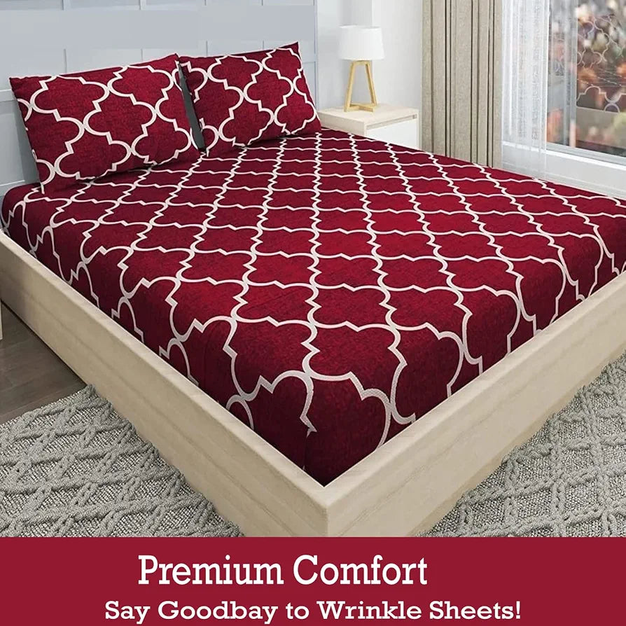 Fresh From Loom Bedsheet Hypoallergenic Wrinkle Free Bed Sheets With 2 Pillow Covers 144 TC Maroon Vector