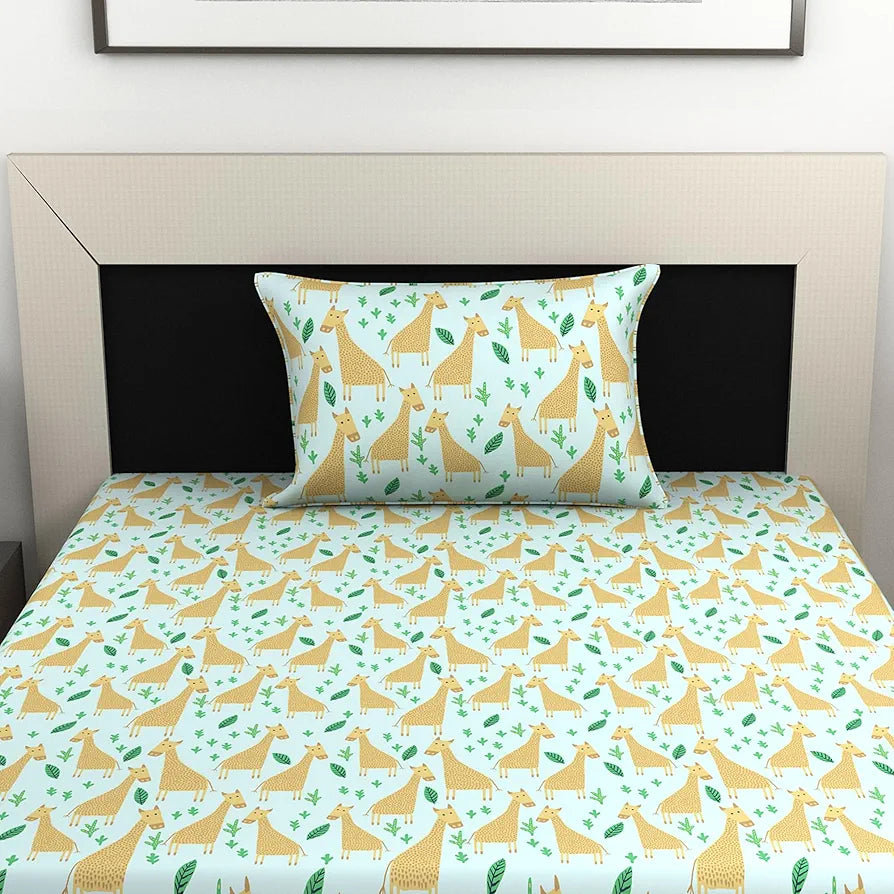 Divine Casa 144 TC 100% Cotton Single Bedsheet with 1 Pillow Cover Abstract Pattern Colour Water Blue