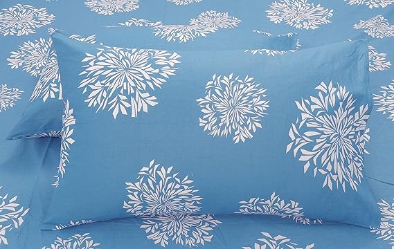 Huesland by Ahmedabad Cotton 144 TC Double Bedsheet Cotton with 2 Pillow Covers - Blue