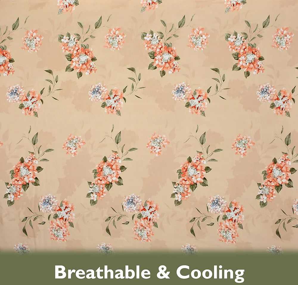 Fresh From Loom Fitted King Size Bedsheet with 2 Pillow Covers Microfiber 240 TC Beige Floral Design