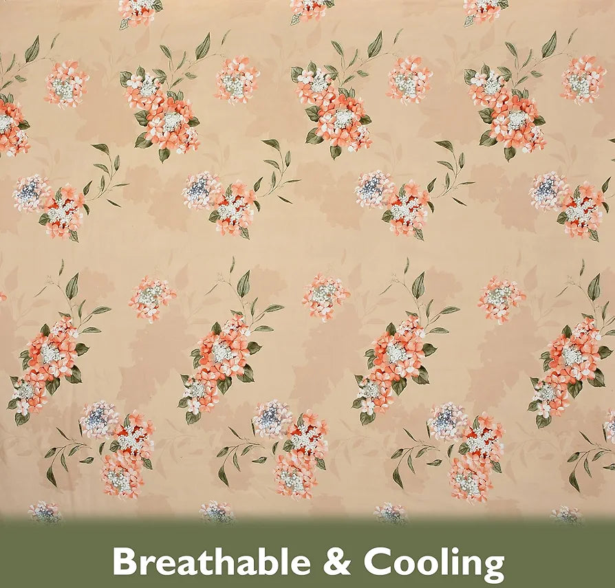 Fresh From Loom Floral Print King Size Bedsheet with 2 Pillow Covers Microfiber 240 TC Beige-Floral