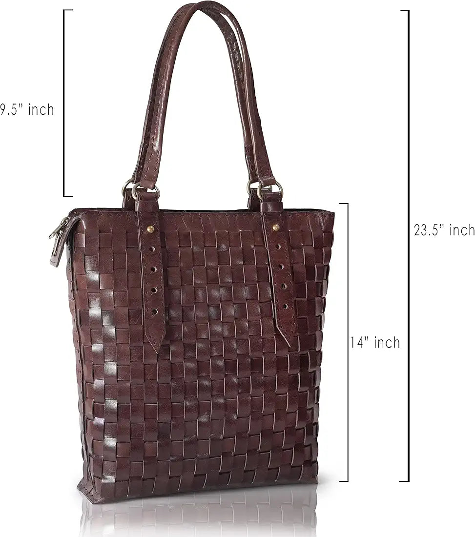 Goatter Genuine Leather Handmade Women's Tote Bag, Dark Brown Color